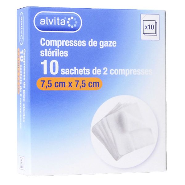 10 x 2 compresses gaze stériles 7,5 x 7,5cm