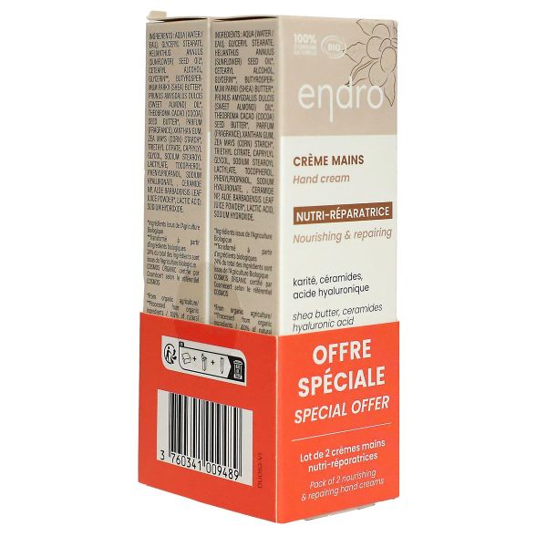 Creme mains Nutri-réparatrice karité, ceramides acide hyaluronique 2x50ml