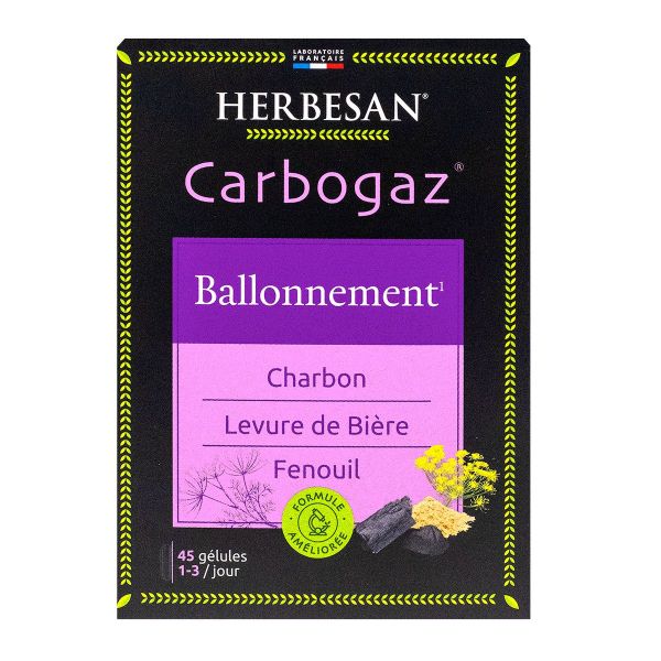 Carbogaz charbon végétal + levure de bière + fenouil 45 gélules
